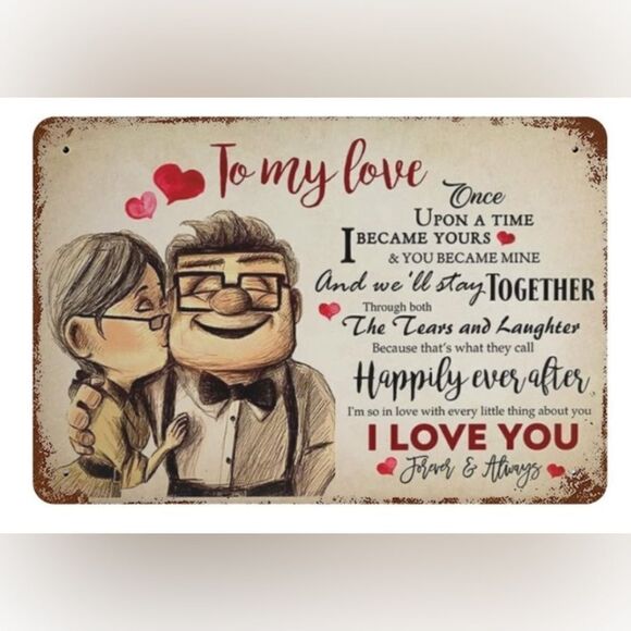 Vintage Metal Tin Sign Carl And Ellie To My Love Tin Signs 8X12 Inches - Picture 1 of 5